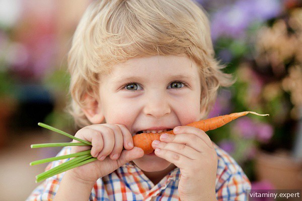 Ребенок ест морковь